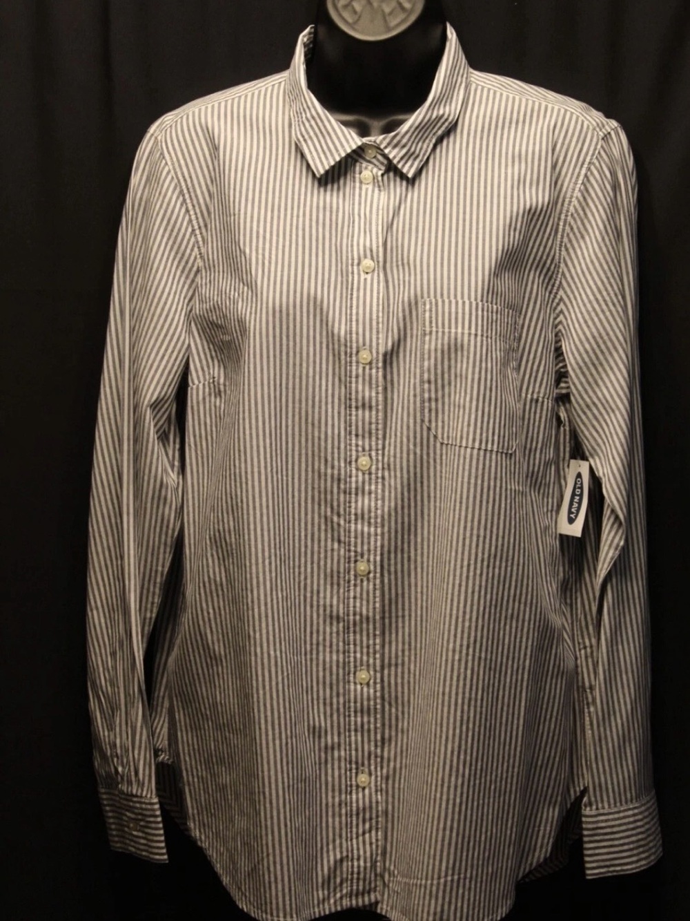 Old Navy Black and White Vertical Stripe Button-Up Shirt